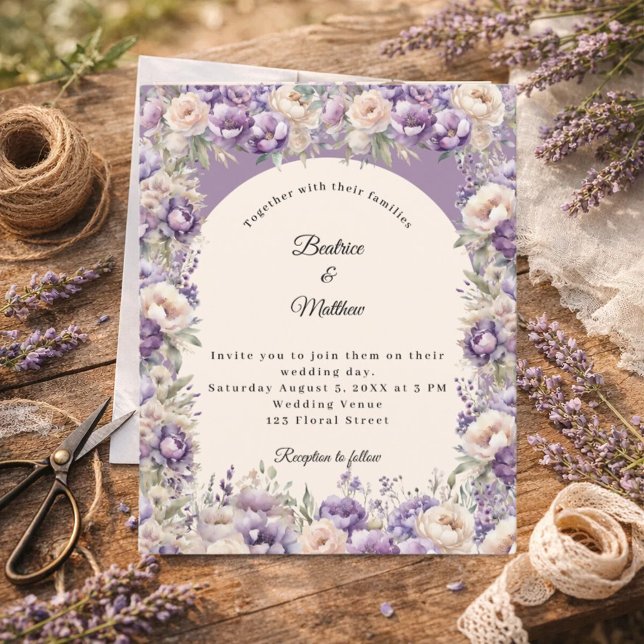 Lavender champagne cream arch wedding invitation (Creator Uploaded)