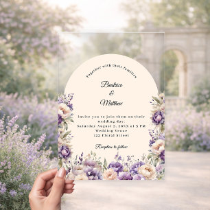 Lavender champagne cream floral luxury wedding acrylic invitations