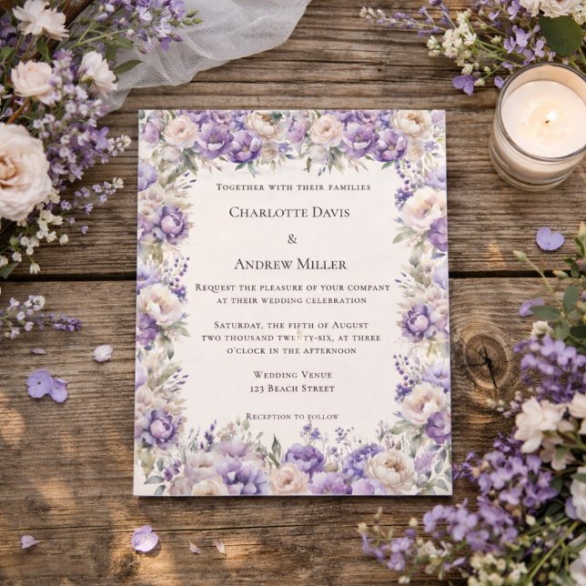Lavender champagne cream floral wedding invitation (Creator Uploaded)