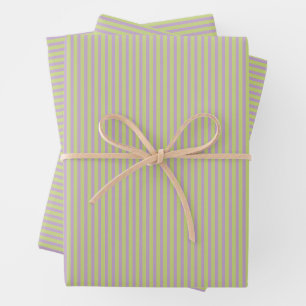 Lavender Chartreuse Preppy Retro Stripe Pattern Wrapping Paper Sheets