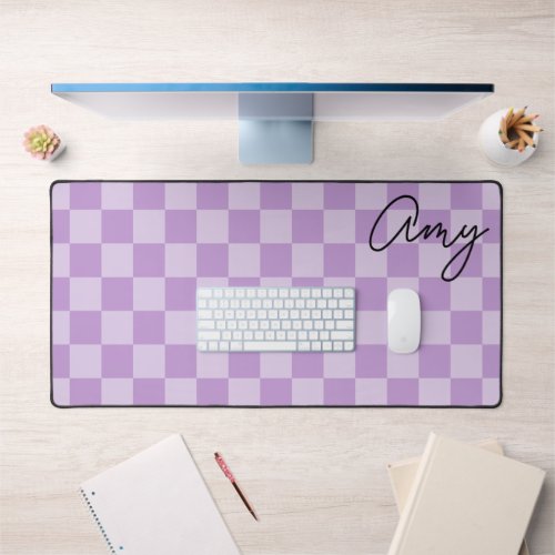 Lavender Checkers Monoline Name Desk Mat