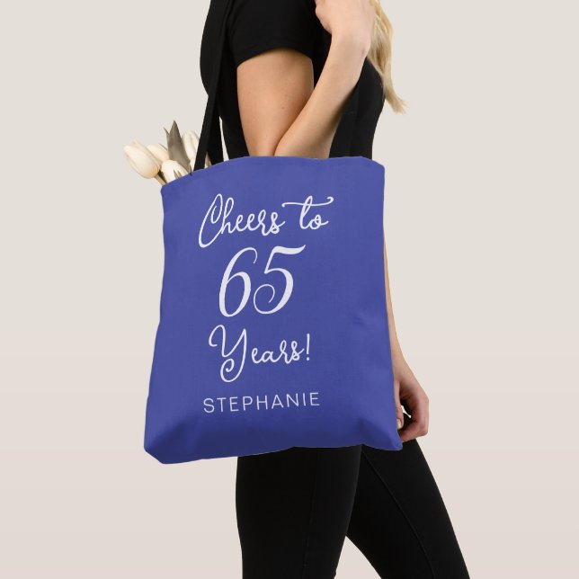 Lavender Cheers to 65 Years 65th Birthday Party Tote Bag (Close Up)