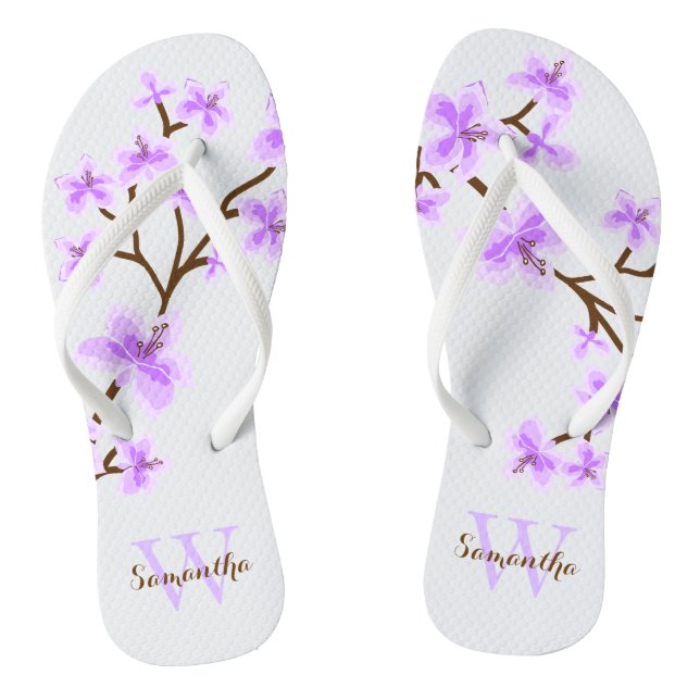 Lavender Cherry Blossoms Monogrammed Flip Flops (Footbed)