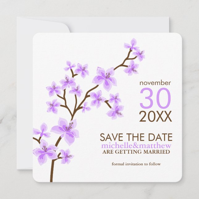 Lavender Cherry Blossoms Save the Date Invitation (Front)