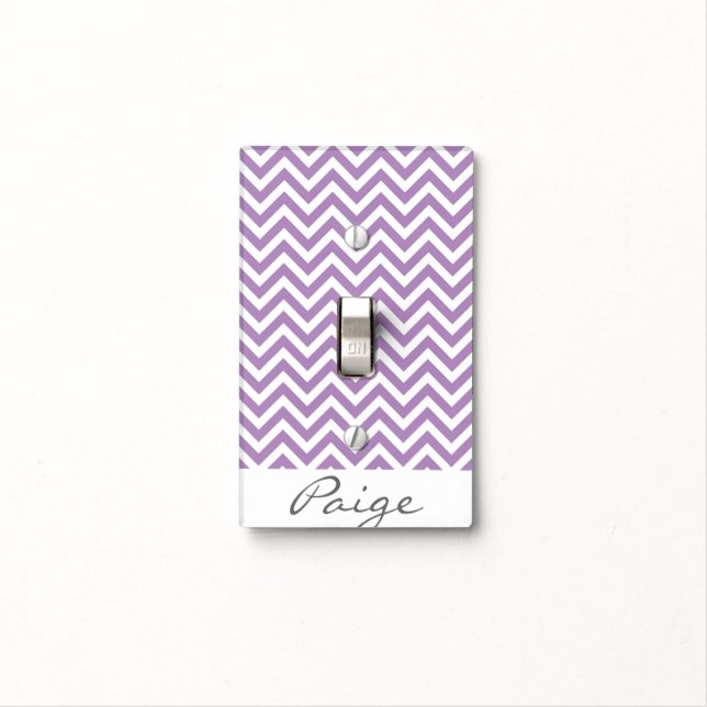 Lavender Chevron Custom Name Light Switch Cover (In Situ)