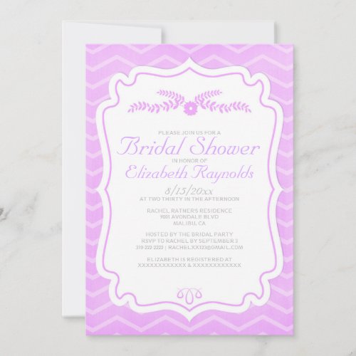 Lavender Chevron Stripes Bridal Shower Invitations