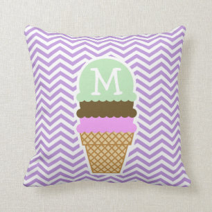 Lavender Chevron Stripes; Ice Cream Cone Throw Pillow