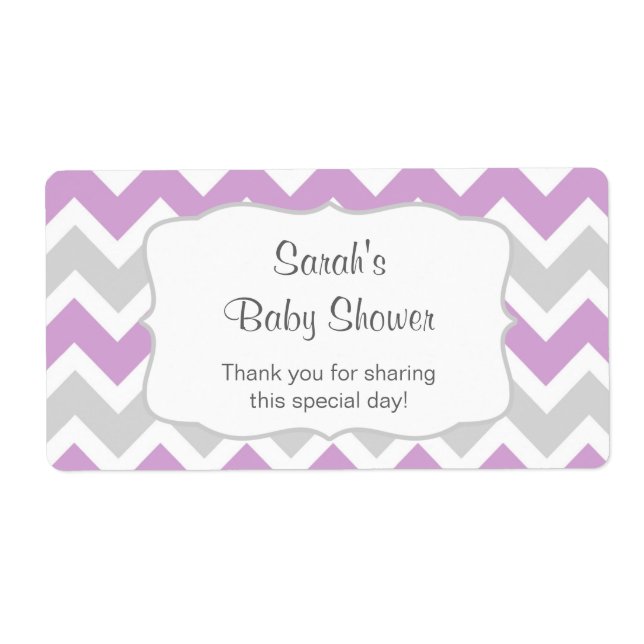 Lavender Chevron Water Bottle or favor u customize Label (Front)