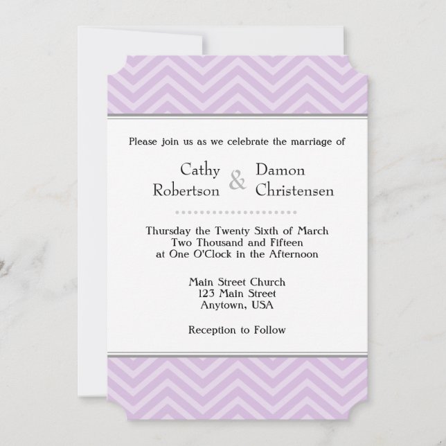 Lavender Chevron Wedding Invitations (Front)