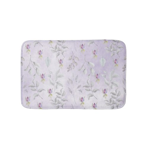 Lavender Chic Floral Leaves Pattern Bath Mat