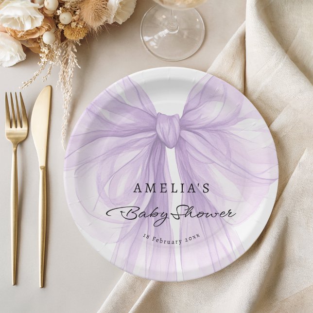 Lavender Chiffon Bow Feminine Baby Paper Plates (Creator Uploaded)