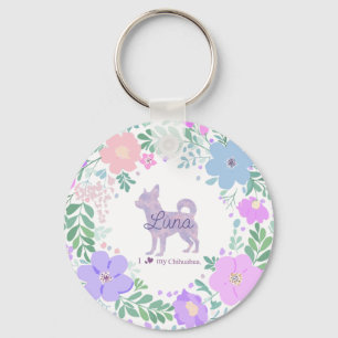 Lavender Chihuahua Silhouette Custom Name & Photo Keychain