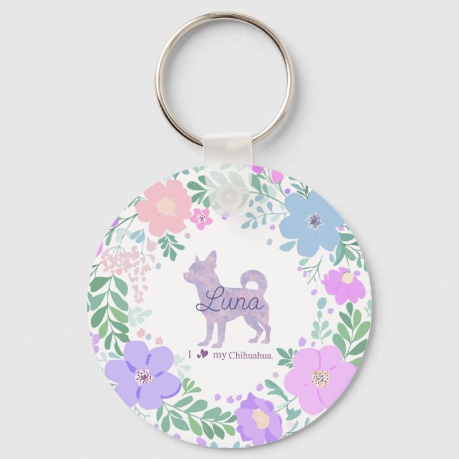 Lavender Chihuahua Silhouette  Custom Name & Photo Keychain (Front)