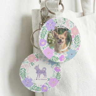 Lavender Chihuahua Silhouette  Custom Name & Photo Keychain