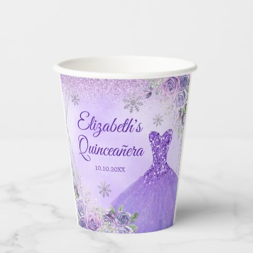 Lavender Christmas Snowflake Quinceaera 16th Paper Cups