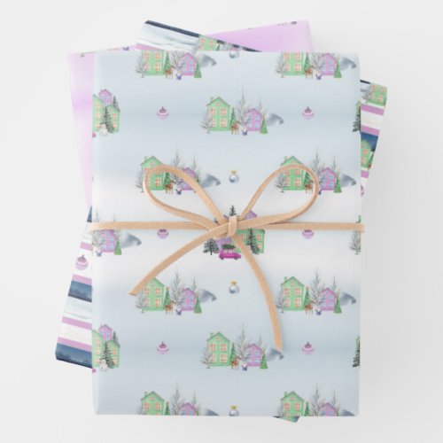 Lavender Christmas village  Wrapping Paper Sheets