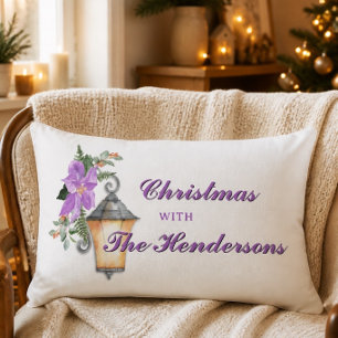 Lavender Christmas Vintage Lantern Custom Name Lumbar Pillow
