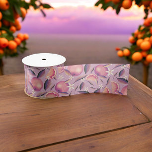 Lavender Citrus Blossom Orchard Pattern Satin Ribbon