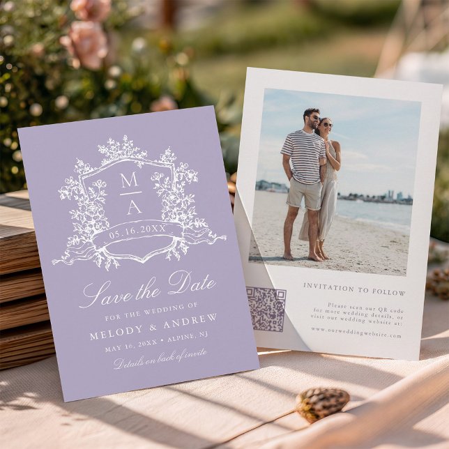 Lavender Classic Bloom Garden Wedding Photo  Save The Date (Front & Back)