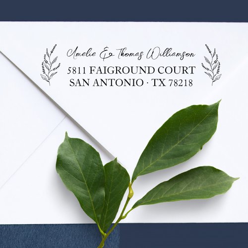 Lavender Classic Botanical Couple Return Address Self_inking Stamp