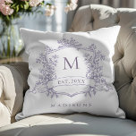 Lavender Classic Floral Crest Monogram  Throw Pillow<br><div class="desc">Elegant floral crest throw pillow with a last name and established date. For more advanced customization of this design,  please click the BLUE DESIGN TOOL BUTTON above!</div>