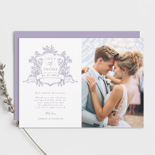 Lavender Classic Floral Crest Wedding Photo Thank You Card