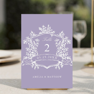 Lavender Classic Floral Crest Wedding  Table Number