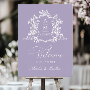 Lavender Classic Floral Crest Wedding Welcome Foam Board
