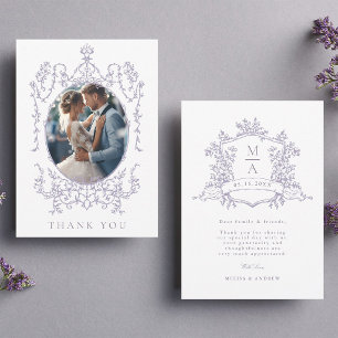 Lavender Classic Floral Frame Wedding Photo Thank You Card