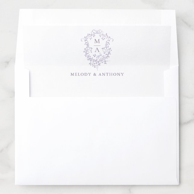 Lavender Classic French Floral Crest Wedding  Envelope Liner (In Envelope)