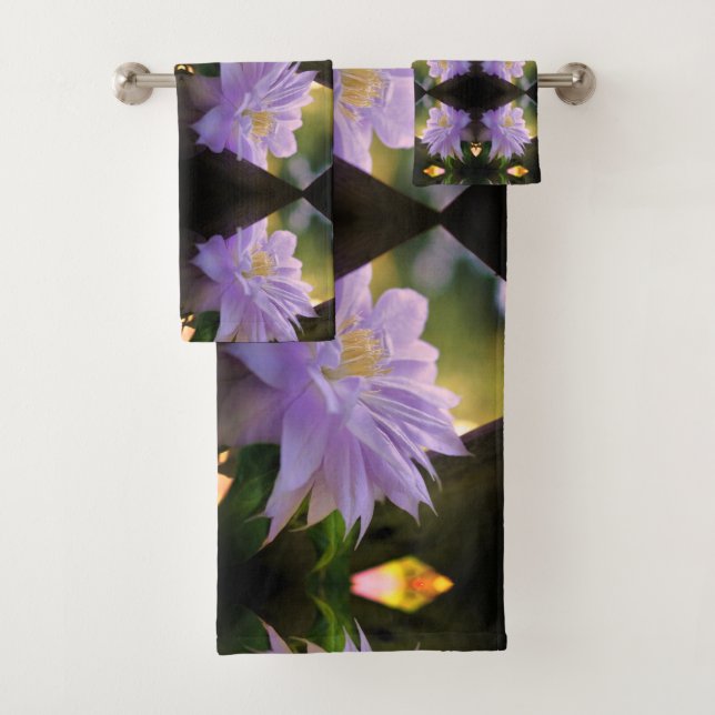 Lavender Clematis Flower In Trellis Abstract   Bath Towel Set (Insitu)