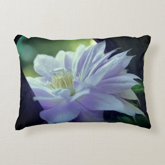 Lavender Clematis Flower Nestled In Trellis  Accent Pillow (Front)