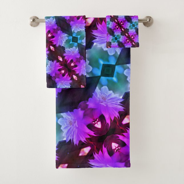 Lavender Clematis Flower Nestled In Trellis    Bath Towel Set (Insitu)