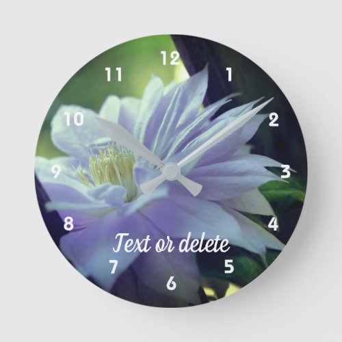 Lavender Clematis Flower Nestled In Trellis   Round Clock