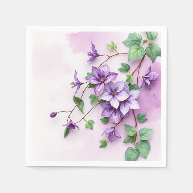 Lavender Clematis Vine Watercolor  Napkins (Front)