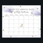 Lavender Clouds Stars Guess The Due Date Calendar Poster<br><div class="desc">This cute gender-neutral baby shower guess the due date calendar poster features fluffy lavender purple clouds and faux/fake gold glitter stars on a white background. Personalize it for your needs. You can find matching products at my store.</div>