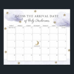 Lavender Clouds Stars Guess The Due Date Calendar Poster<br><div class="desc">This cute gender-neutral baby shower guess the due date calendar poster features fluffy lavender purple clouds and faux/fake gold glitter stars on a white background. Personalize it for your needs. You can find matching products at my store.</div>