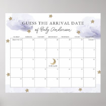 Lavender Clouds Stars Guess The Due Date Calendar Poster