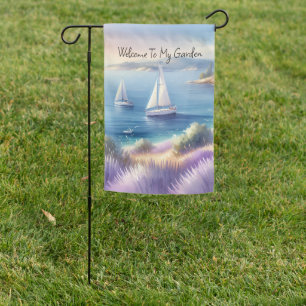 Lavender Coast Sailboat Watercolor Scene Garden Flag