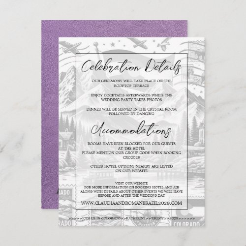 Lavender Colorado Passport Wedding Enclosure Card
