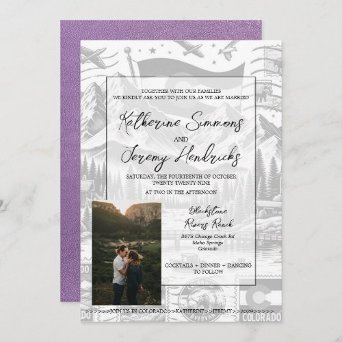 Lavender Colorado Passport Wedding Invitation