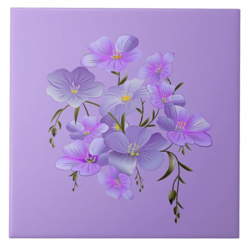 Lavender_Colored Pretty Floral Bouquet Ceramic Tile