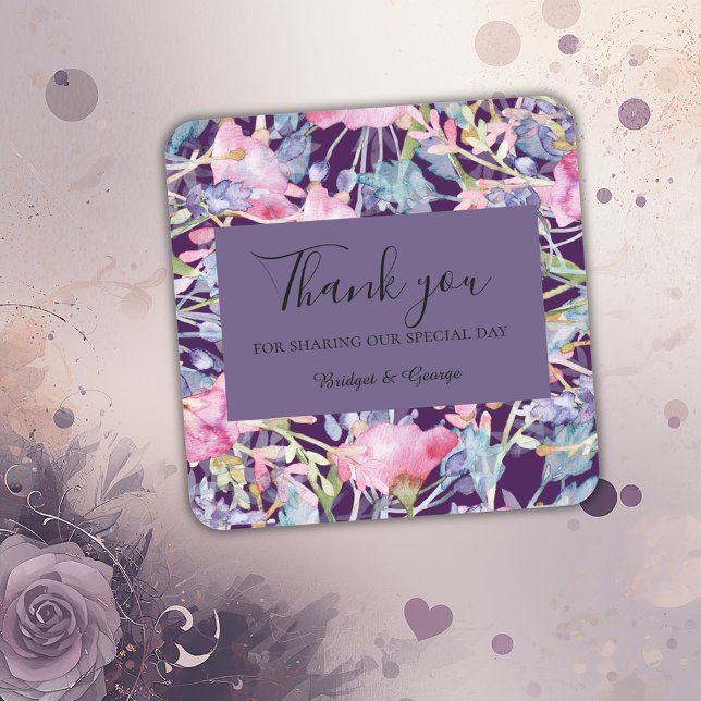 lavender colorful wildflower  greenery wedding  square sticker (Creator Uploaded)