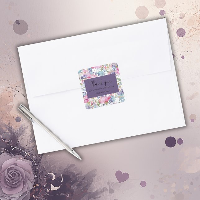 lavender colorful wildflower  greenery wedding square sticker (Creator Uploaded)