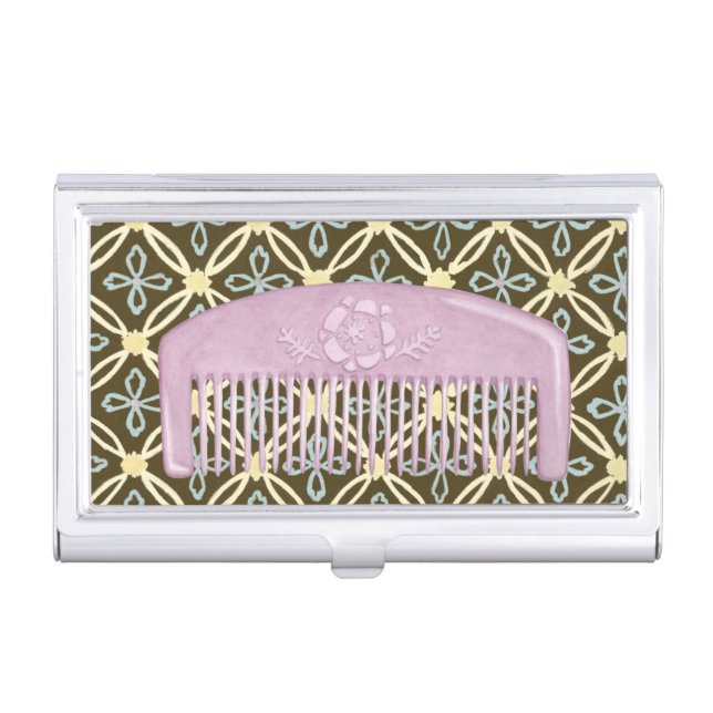 Lavender Comb on Chocolate Background Business Card Case (Front)