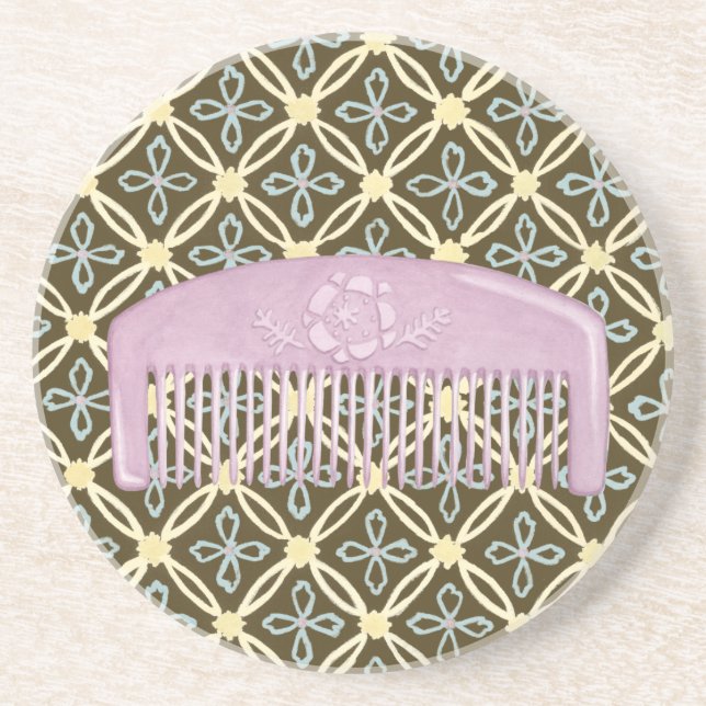 Lavender Comb on Chocolate Background Drink Coaster (Front)