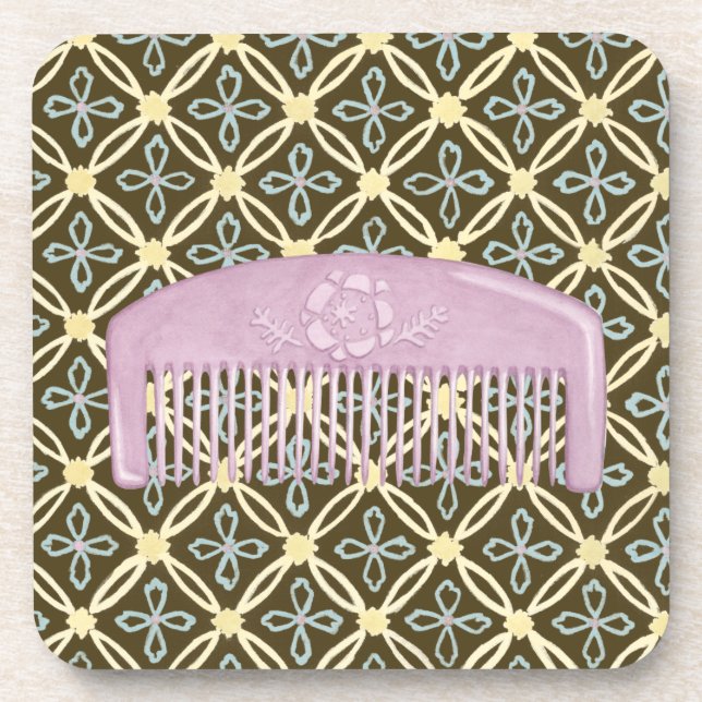 Lavender Comb on Chocolate Background Drink Coaster (Front)