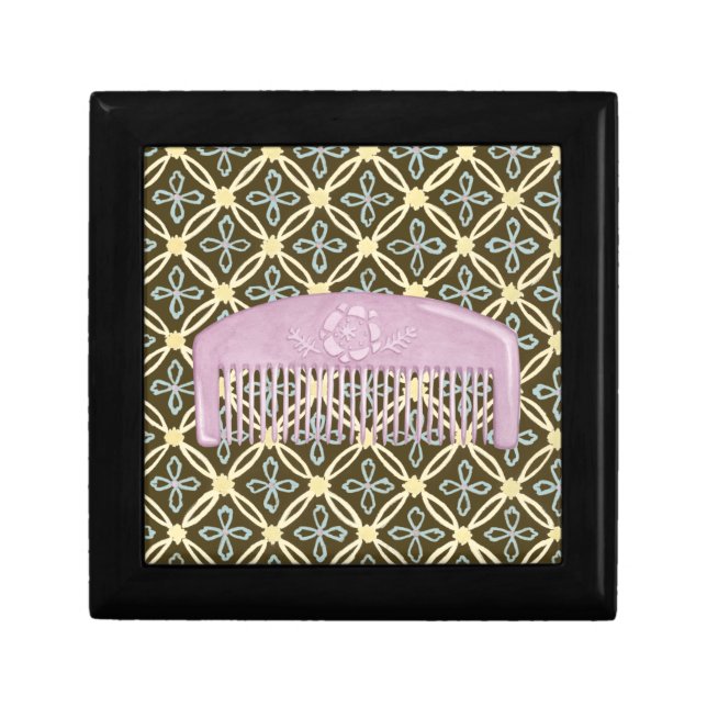 Lavender Comb on Chocolate Background Jewelry Box (Front)