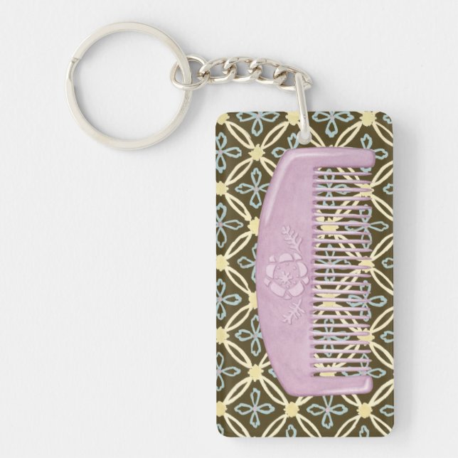 Lavender Comb on Chocolate Background Keychain (Front)