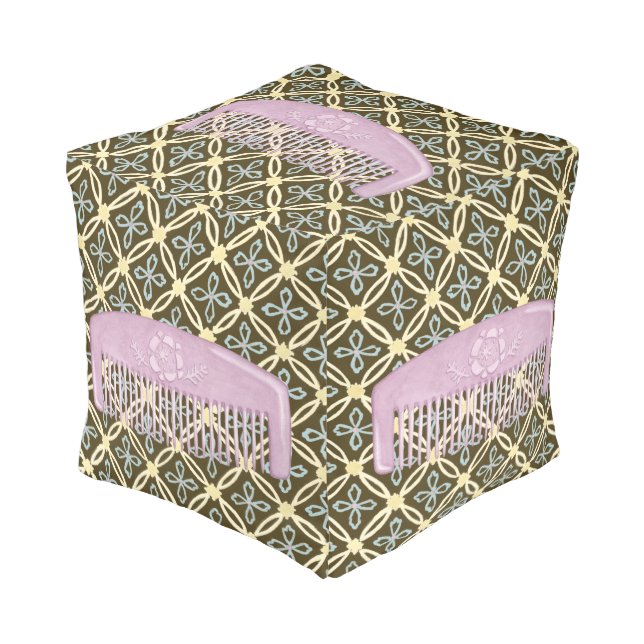 Lavender Comb on Chocolate Background Pouf (Angled Front)
